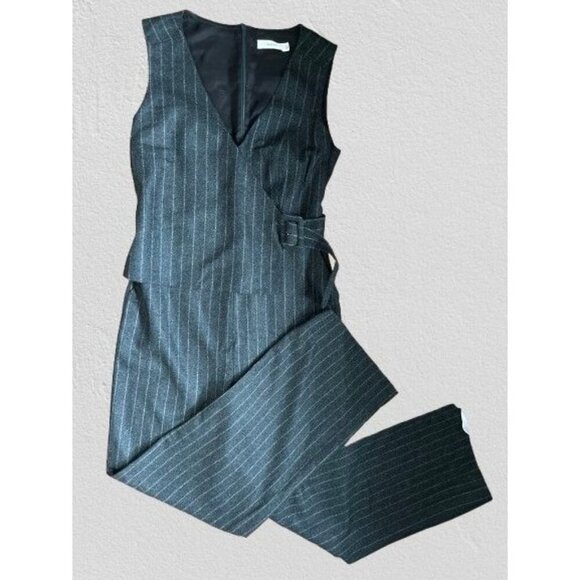 SUISTUDIO Wool Jumper Charcoal Gray Wool Stripes Lined Wide Leg - Picture 4 of 15